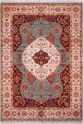 handmade Traditional Kafkaz Blue Beige Hand Knotted RECTANGLE 100% WOOL area rug 8 x 12